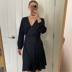 Polka dot mini dress in navy blue